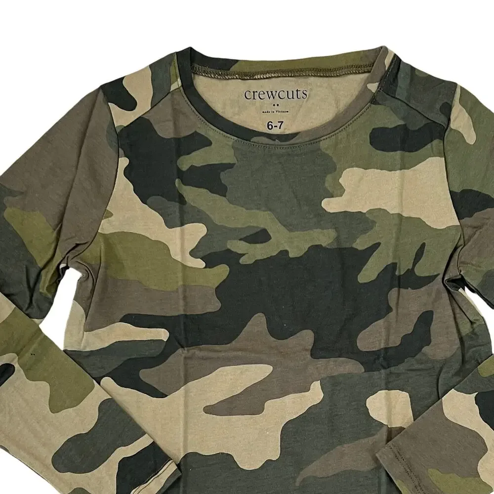 NWT J. Crew Girls' Long-Olive Green Camoflauge Long SleeveTee